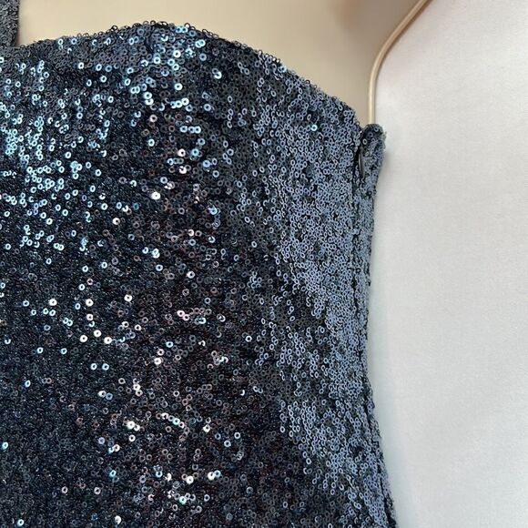 Aqua Navy Blue Sequins one Shoulder Body Con mini dress size medium EUC - Picture 4 of 10